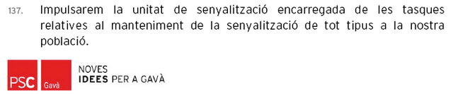 Extracte del programa electoral del PSC de Gavà anunciant que es crearà una unitat de senyalització (Maig de 2007)